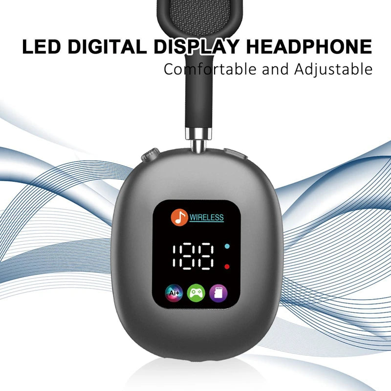 Wireless Bluetooth Headset with RGB Digital Display Screen Card Reader Headset Long Battery life High-fidelity Earphones