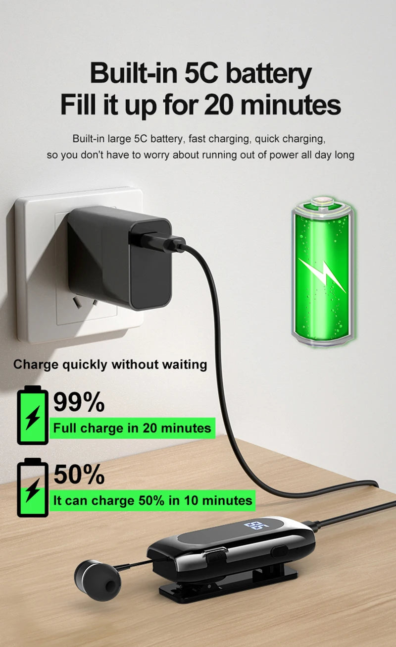 K55 Lavalier Business Bluetooth 5.2 Headphone Talk/Music Time 20 Hours,LED Digital Display,Noice Cancelling Wireless Earphones