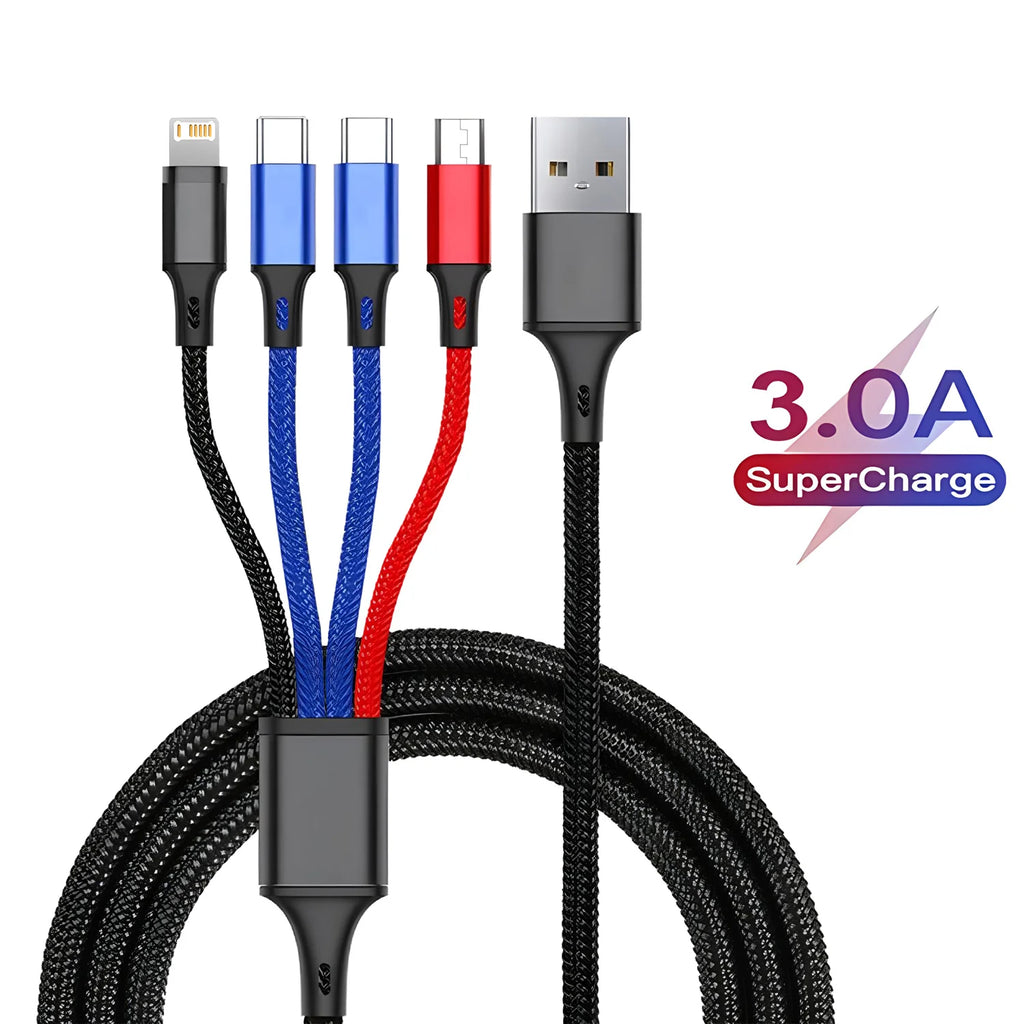 4 in 1 Multi Charger Cable For iPhone 15 14 13Pro Max Mini 3 in 1 Micro USB Type C Fast Charging Cable for Android iPhone Huawei