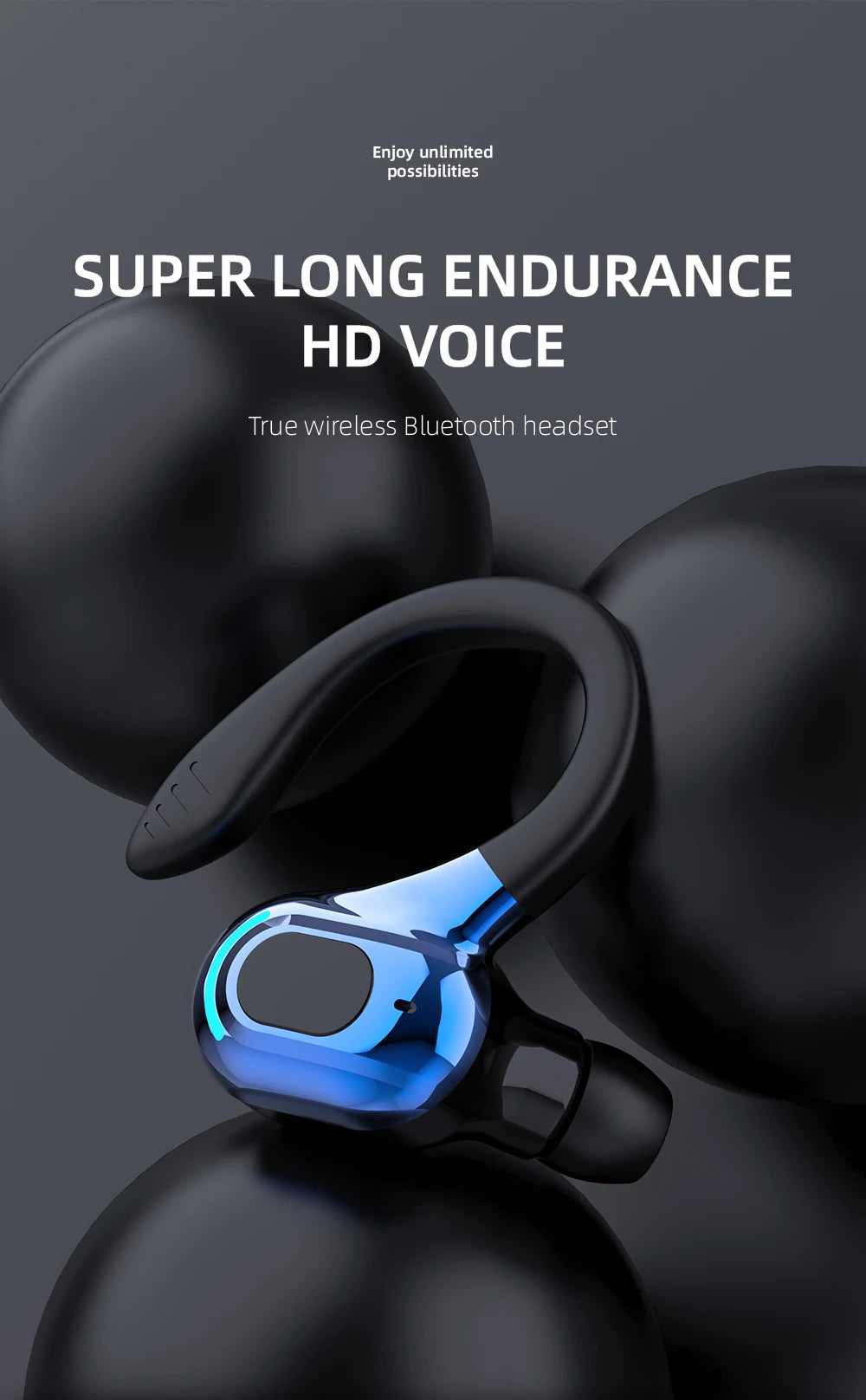 Bluetooth 5.2 Business Wireless Headphone Ear-Hook Mini HIFI Bass Noise Cancelling Earphone With Mic Earbuds Sport Game Headset