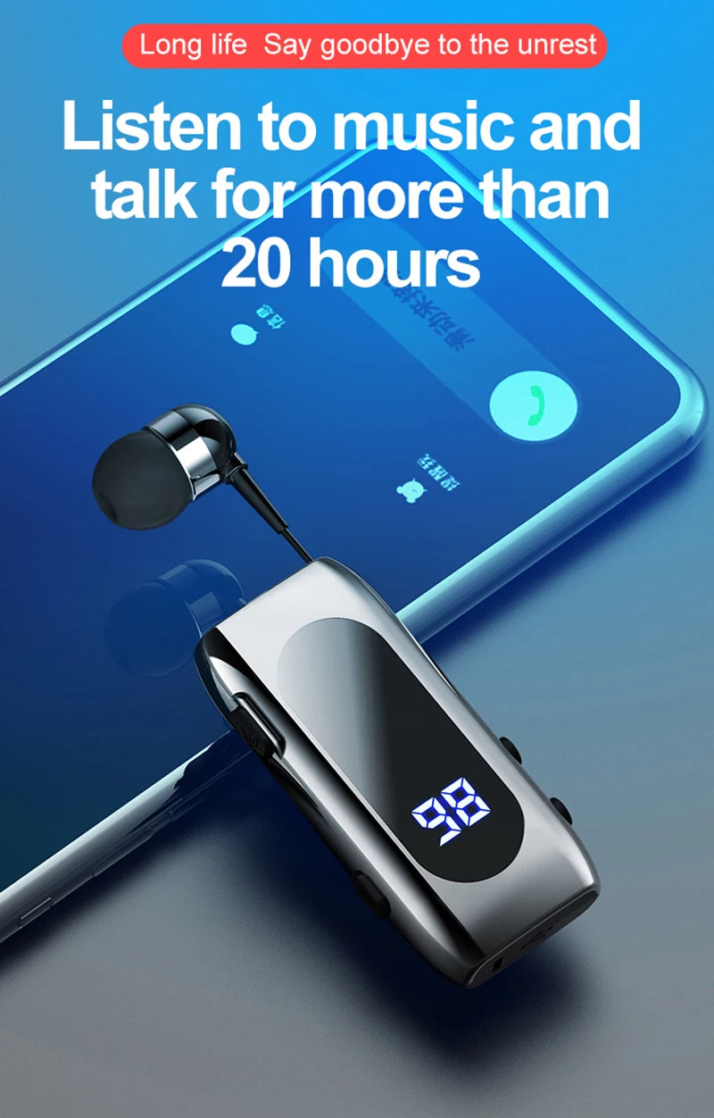 K55 Lavalier Business Bluetooth 5.2 Headphone Talk/Music Time 20 Hours,LED Digital Display,Noice Cancelling Wireless Earphones