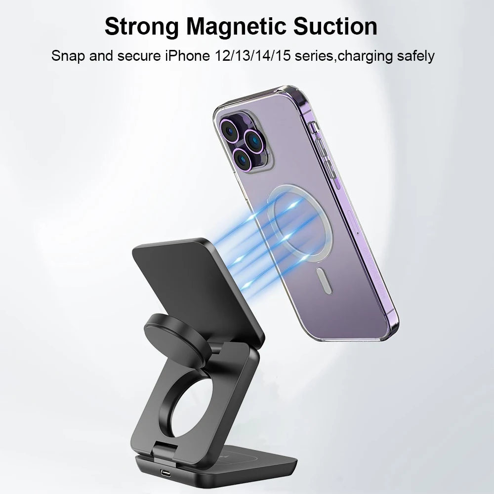 Wireless Charger for iPhone 3 in 1 Foldable Magnetic Wireless Charging Station for iPhone 15 14 13 12 Pro Max Charger Station