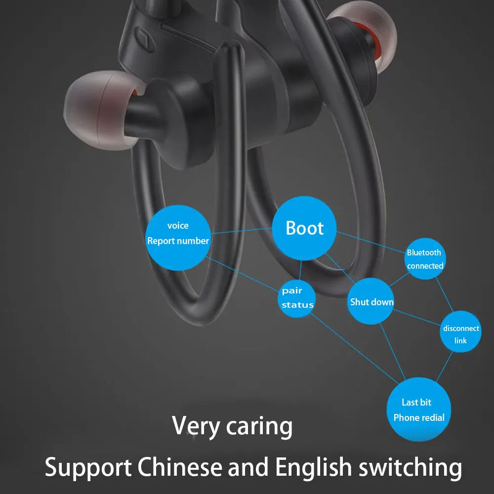 Bluetooth 5.0 Wireless Earphones Sports Headset Ear-Hook Waterproof Earbuds Neckband Magnetic Headphone With Mic For Smartphone