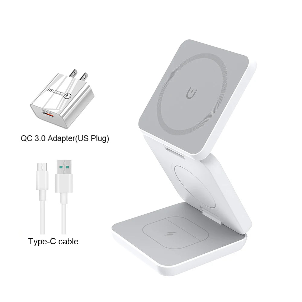 Wireless Charger for iPhone 3 in 1 Foldable Magnetic Wireless Charging Station for iPhone 15 14 13 12 Pro Max Charger Station