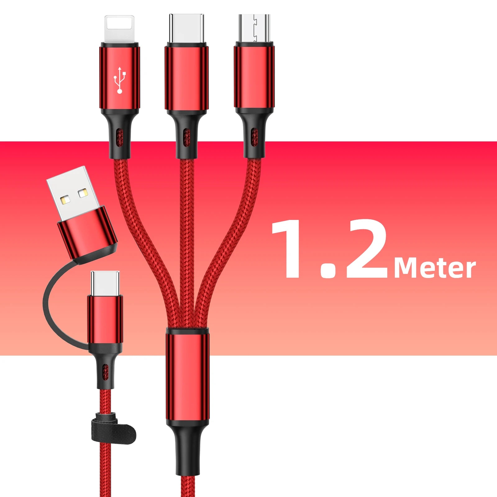 3 in1 Charging Cable Multi Usb Port Multiple Usb Charging Cord Type C Micro Charger Mobile Phone Wire For iPhone 14 13 12 Huawei