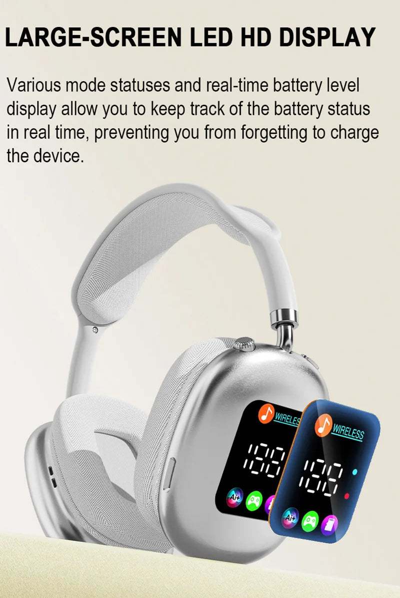 Wireless Bluetooth Headset with RGB Digital Display Screen Card Reader Headset Long Battery life High-fidelity Earphones