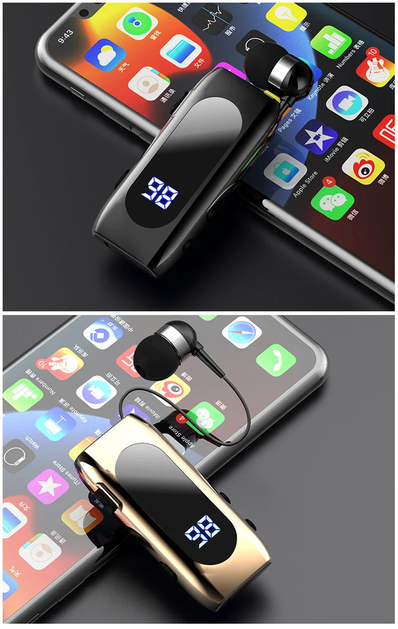 K55 Lavalier Business Bluetooth 5.2 Headphone Talk/Music Time 20 Hours,LED Digital Display,Noice Cancelling Wireless Earphones