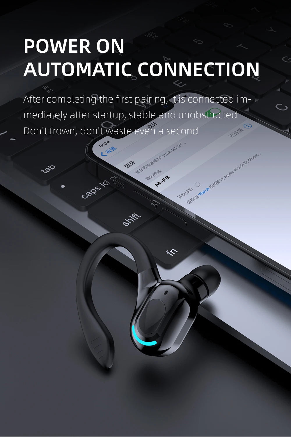 Bluetooth 5.2 Business Wireless Headphone Ear-Hook Mini HIFI Bass Noise Cancelling Earphone With Mic Earbuds Sport Game Headset
