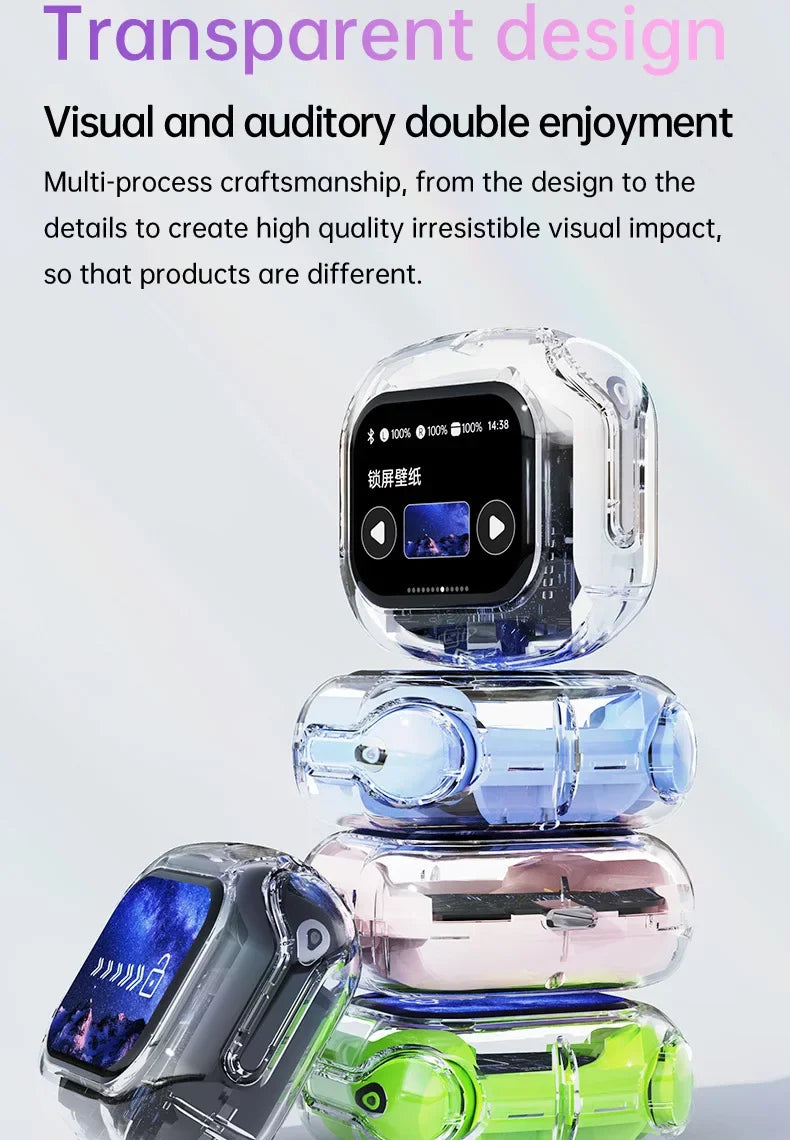 True Wireless Bluetooth Earbuds 5.4 Earphones ANC Noise Reduction Stereo Bass HD Mic Gamer Headset with LED Touch Screen Control