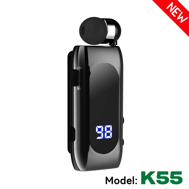 K55 Lavalier Business Bluetooth 5.2 Headphone Talk/Music Time 20 Hours,LED Digital Display,Noice Cancelling Wireless Earphones