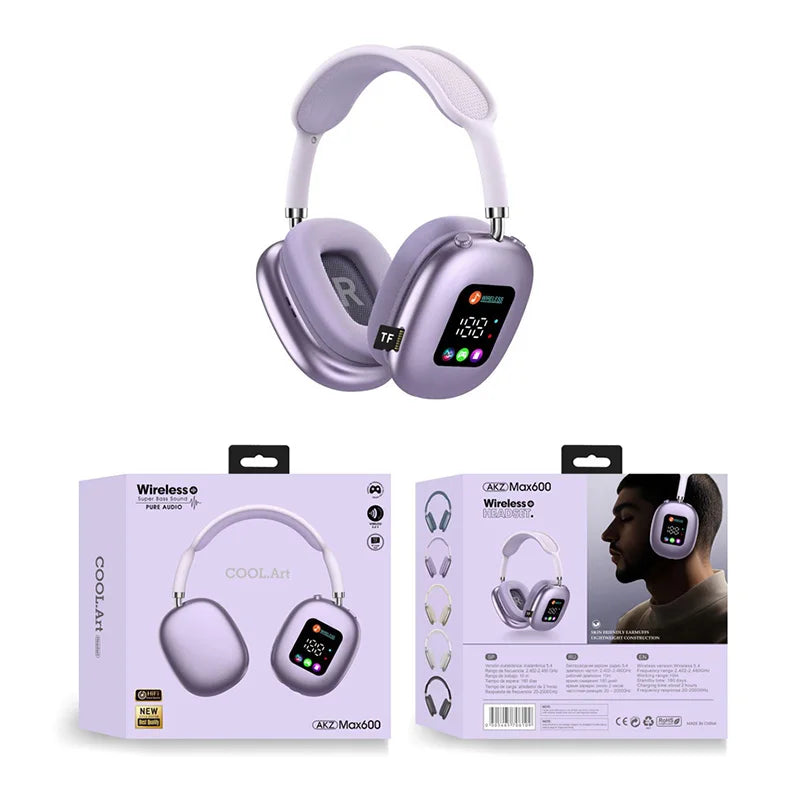 Wireless Bluetooth Headset with RGB Digital Display Screen Card Reader Headset Long Battery life High-fidelity Earphones