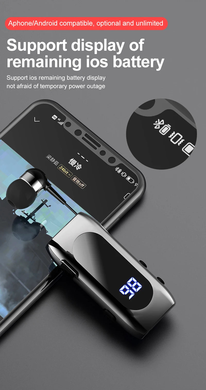 K55 Lavalier Business Bluetooth 5.2 Headphone Talk/Music Time 20 Hours,LED Digital Display,Noice Cancelling Wireless Earphones