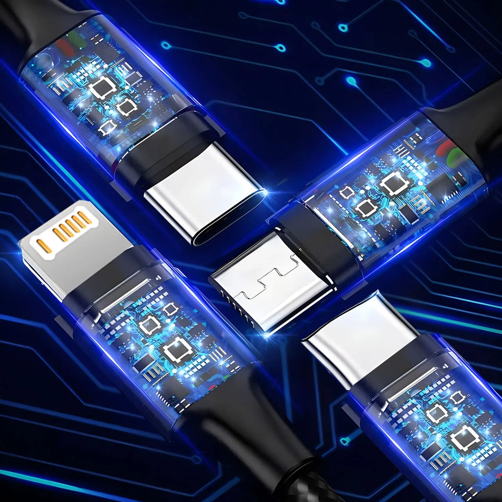 4 in 1 Multi Charger Cable For iPhone 15 14 13Pro Max Mini 3 in 1 Micro USB Type C Fast Charging Cable for Android iPhone Huawei