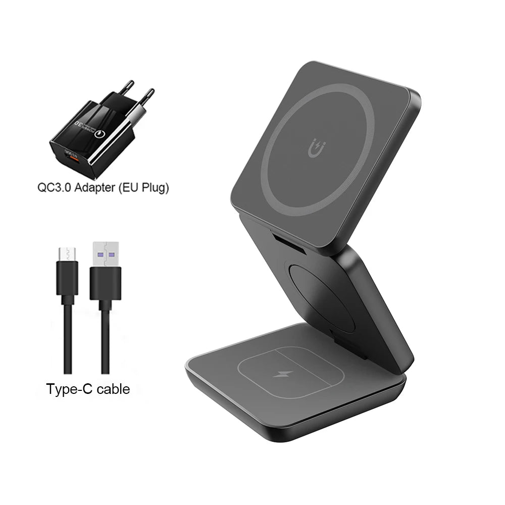 Wireless Charger for iPhone 3 in 1 Foldable Magnetic Wireless Charging Station for iPhone 15 14 13 12 Pro Max Charger Station