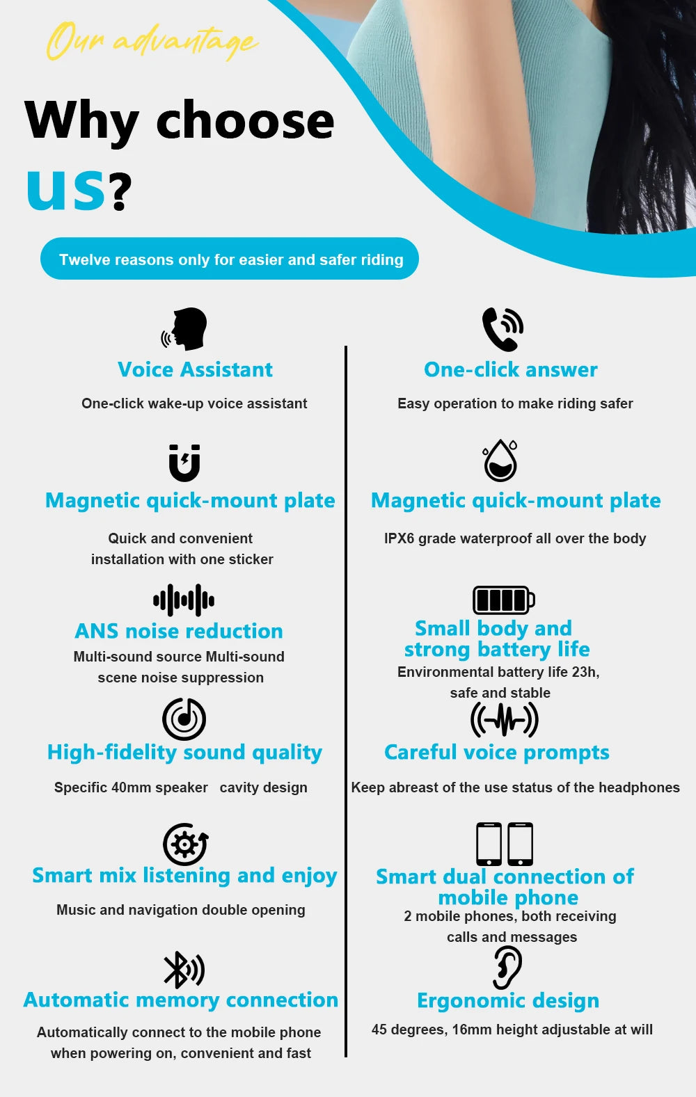 Motorcycle Bluetooth Headset Wireless Stereo Moto Helmet Headphones Music Player Handsfree Earphone with Clip Holder