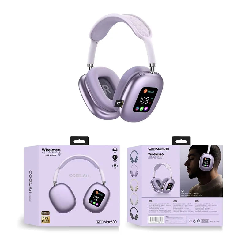 Wireless Bluetooth Headset with RGB Digital Display Screen Card Reader Headset Long Battery life High-fidelity Earphones