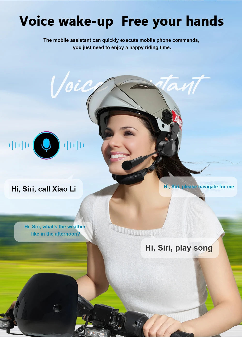 Motorcycle Bluetooth Headset Wireless Stereo Moto Helmet Headphones Music Player Handsfree Earphone with Clip Holder