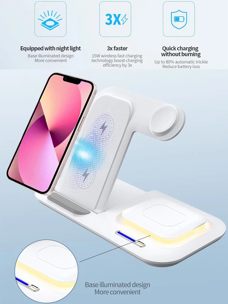 New 30W Charger Fast Smart Charging Multi Wireless 3 in 1 Foldable Wireless Charger Dock for iphone 17 16 15 14 Pro Max
