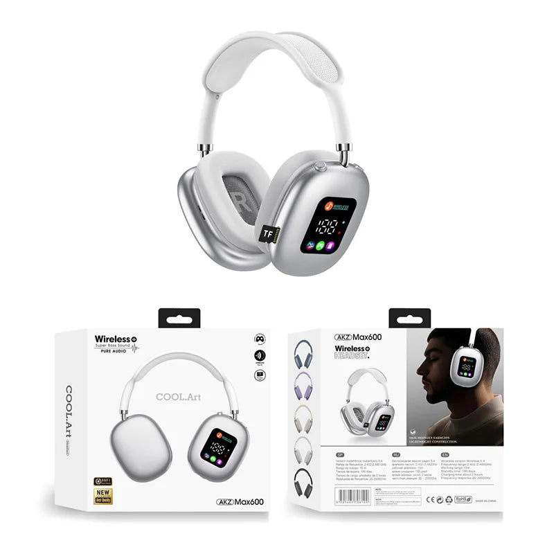 Wireless Bluetooth Headset with RGB Digital Display Screen Card Reader Headset Long Battery life High-fidelity Earphones