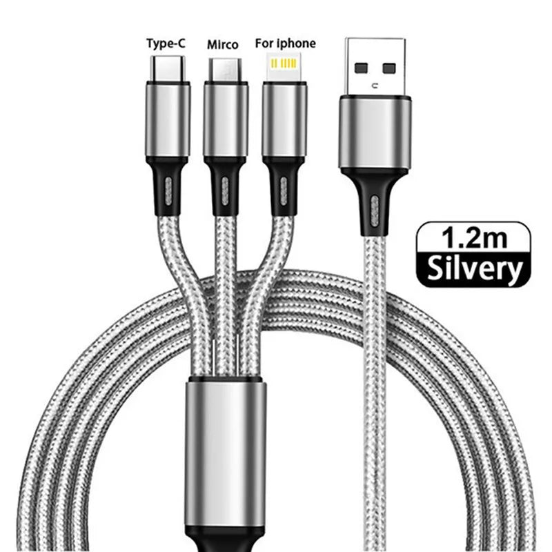 3 in1 Charging Cable Multi Usb Port Multiple Usb Charging Cord Type C Micro Charger Mobile Phone Wire For iPhone 14 13 12 Xiaomi