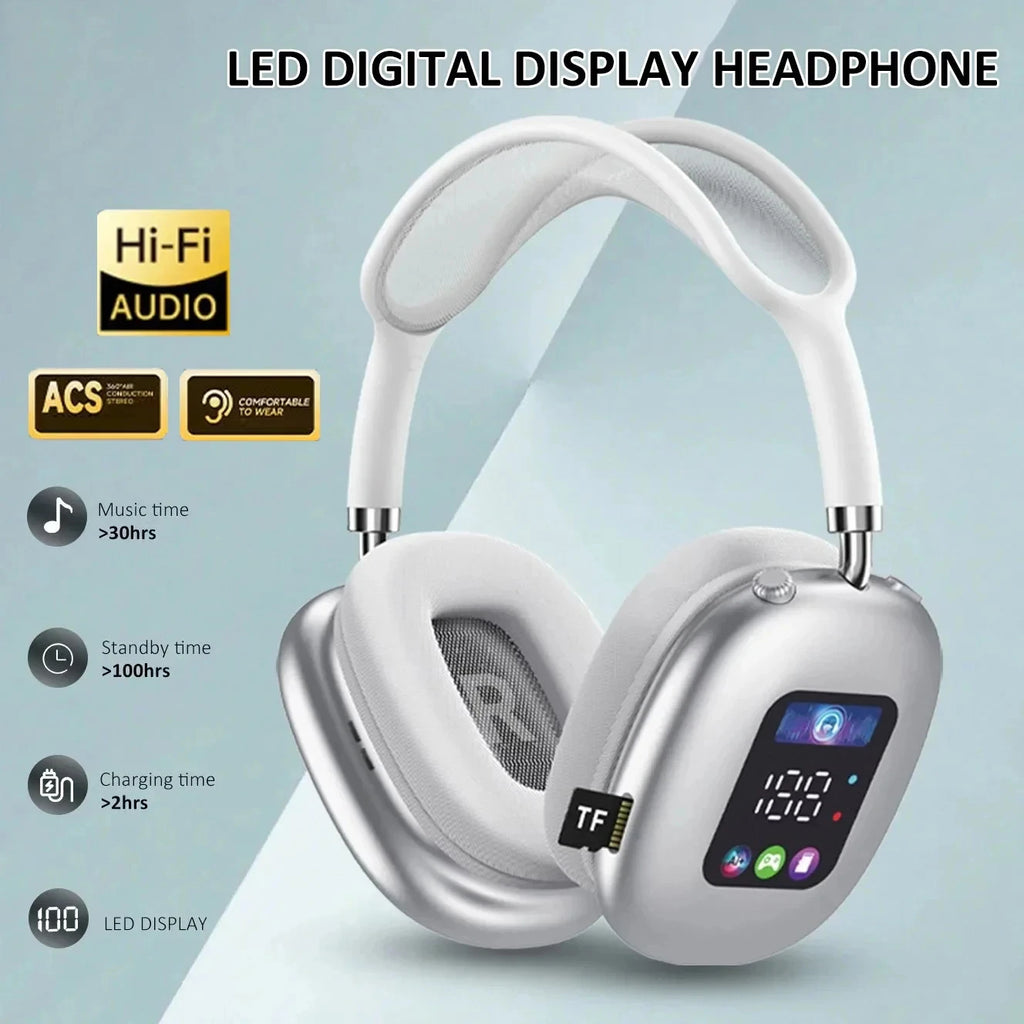 Wireless Bluetooth Headset with RGB Digital Display Screen Card Reader Headset Long Battery life High-fidelity Earphones