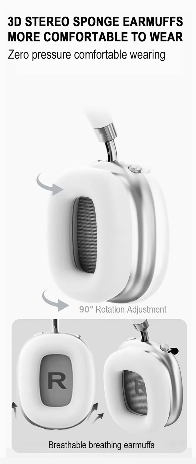 Wireless Bluetooth Headset with RGB Digital Display Screen Card Reader Headset Long Battery life High-fidelity Earphones