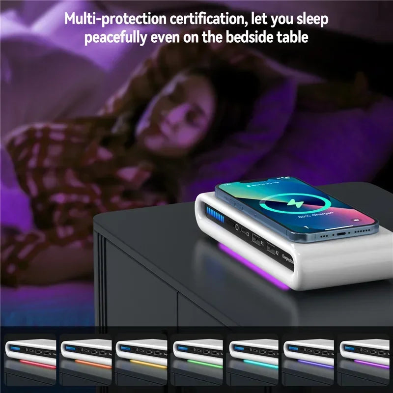 3-Port Chargers 4 in 1 Fast Charging Station Wireless Charger For iPhone 17 16 15 14 13 Dual USB PD Ports For Tablet Earphone