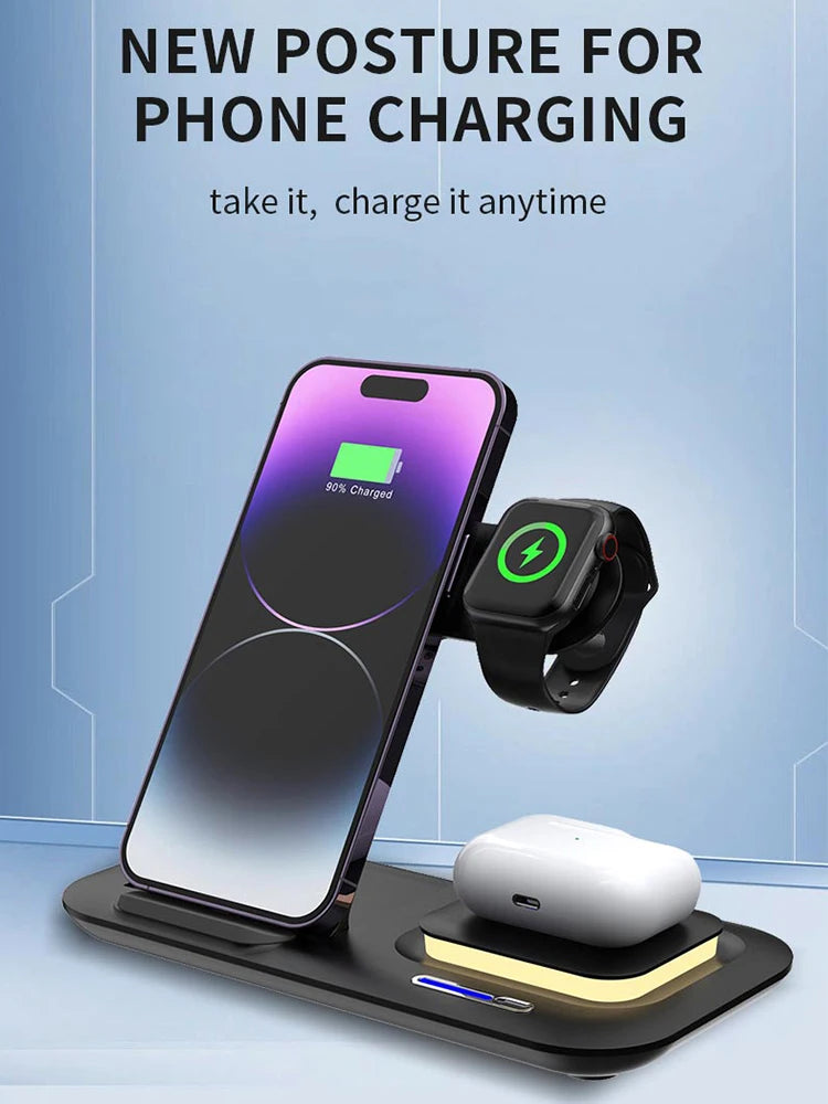 New 30W Charger Fast Smart Charging Multi Wireless 3 in 1 Foldable Wireless Charger Dock for iphone 17 16 15 14 Pro Max
