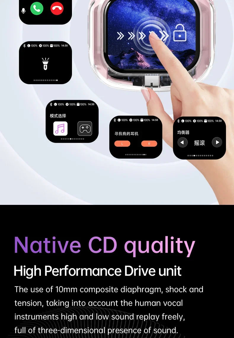 True Wireless Bluetooth Earbuds 5.4 Earphones ANC Noise Reduction Stereo Bass HD Mic Gamer Headset with LED Touch Screen Control