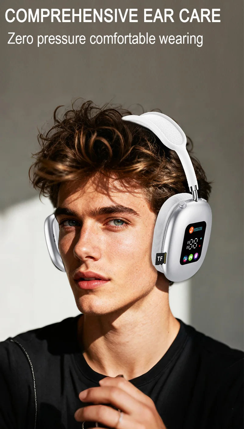 Wireless Bluetooth Headset with RGB Digital Display Screen Card Reader Headset Long Battery life High-fidelity Earphones