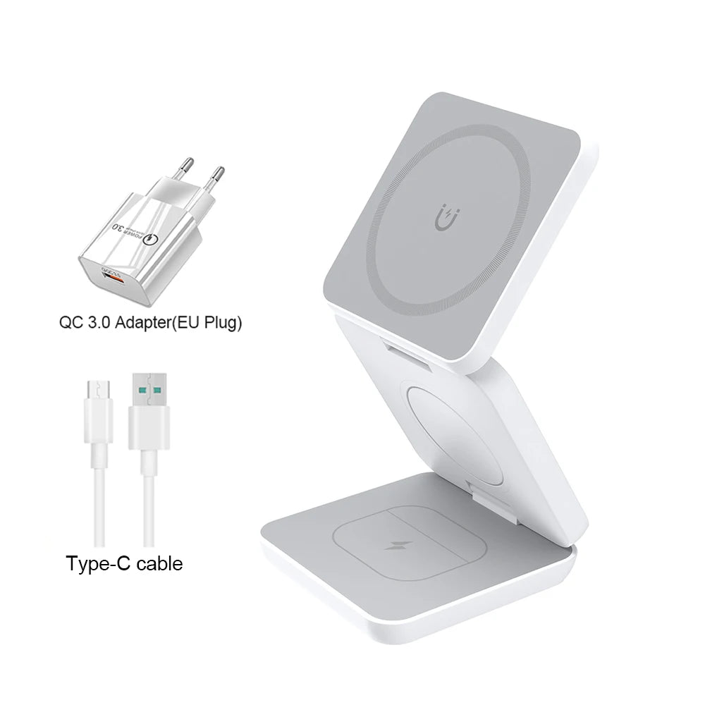 Wireless Charger for iPhone 3 in 1 Foldable Magnetic Wireless Charging Station for iPhone 15 14 13 12 Pro Max Charger Station