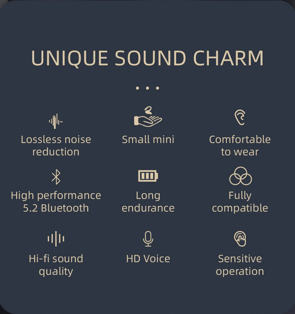 Bluetooth 5.2 Business Wireless Headphone Ear-Hook Mini HIFI Bass Noise Cancelling Earphone With Mic Earbuds Sport Game Headset