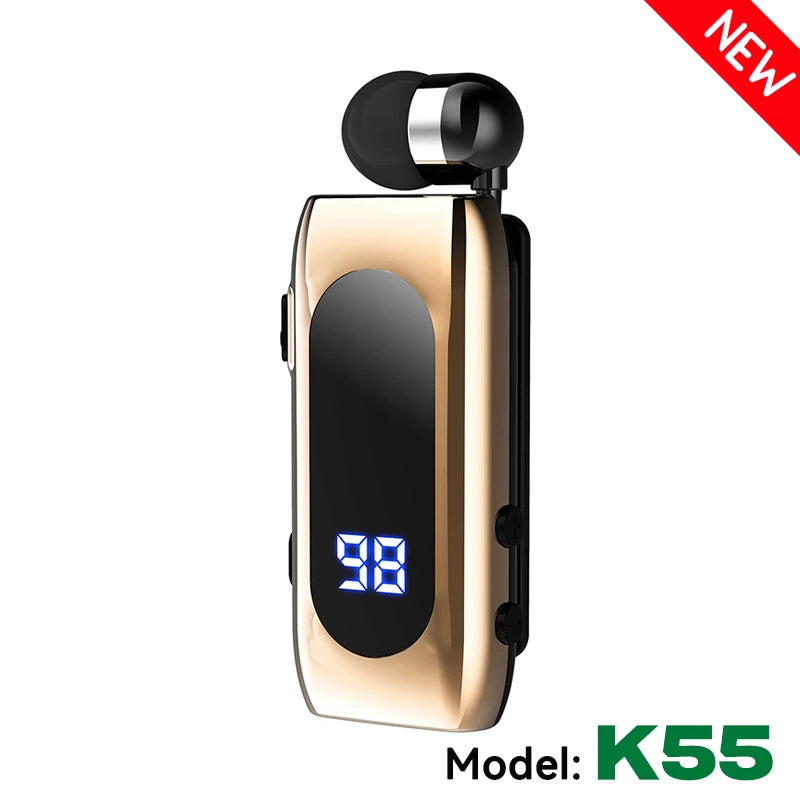 K55 Lavalier Business Bluetooth 5.2 Headphone Talk/Music Time 20 Hours,LED Digital Display,Noice Cancelling Wireless Earphones