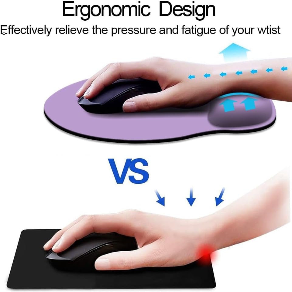 Ergonomic Mouse Pad with Wrist Support, Cute Wrist Pad with Non-Slip Rubber Base for Computer, Laptop, Home Office Gaming, Working, Easy Typing & Pain Relief,Clove Purple