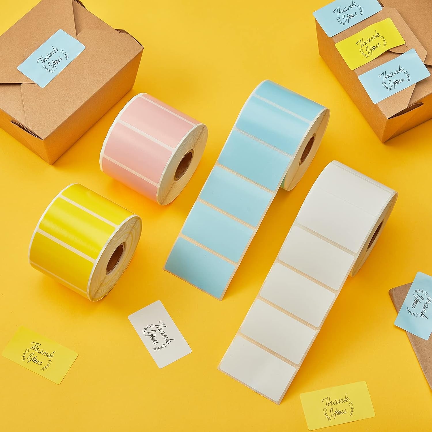 2.25"X1.25" Thermal Sticker Labels, Color Self-Adhesive Barcode Label for Direct Thermal Printer and Business, Rectangle Address Shipping Mailing Sticker, 4000 Sheets-White, Blue, Pink, Yellow