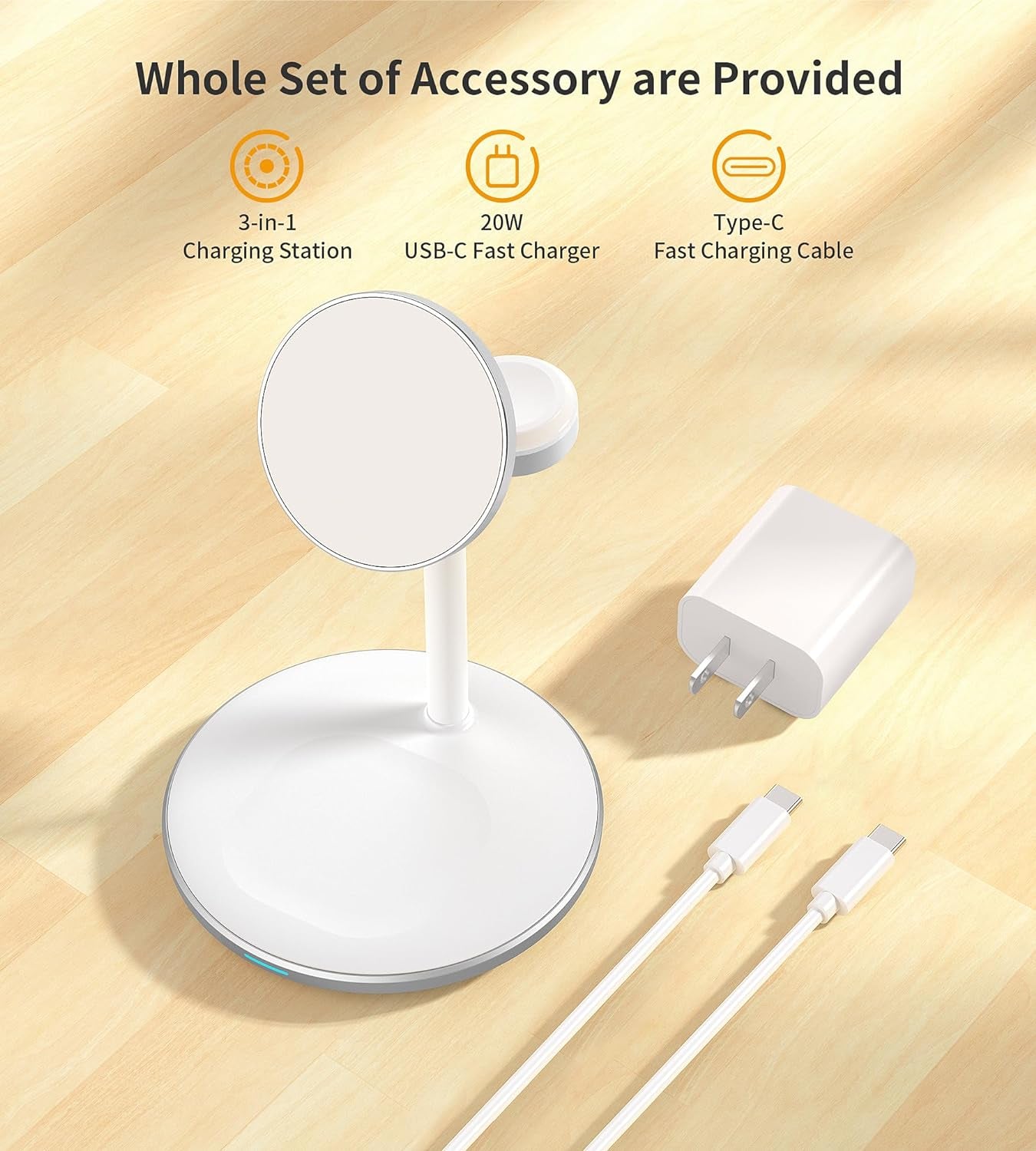 3 in 1 Wireless Charging Station for Apple Devices, 15W Fast Wireless Mag-Safe Charger Stand with 20W Adapter for Iphone 17 16 15 14 13 12 Pro Max/Air/Plus/Pro/Mini,Iwatch,Airpods (White)